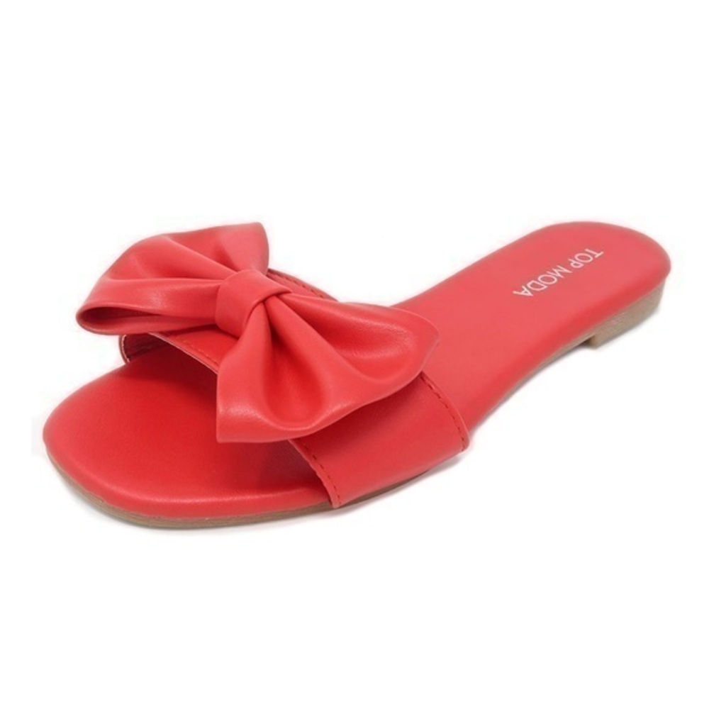 TOP MODA Salinas Comfy padded footbed Casual bowknot Slide Sandals red size 6